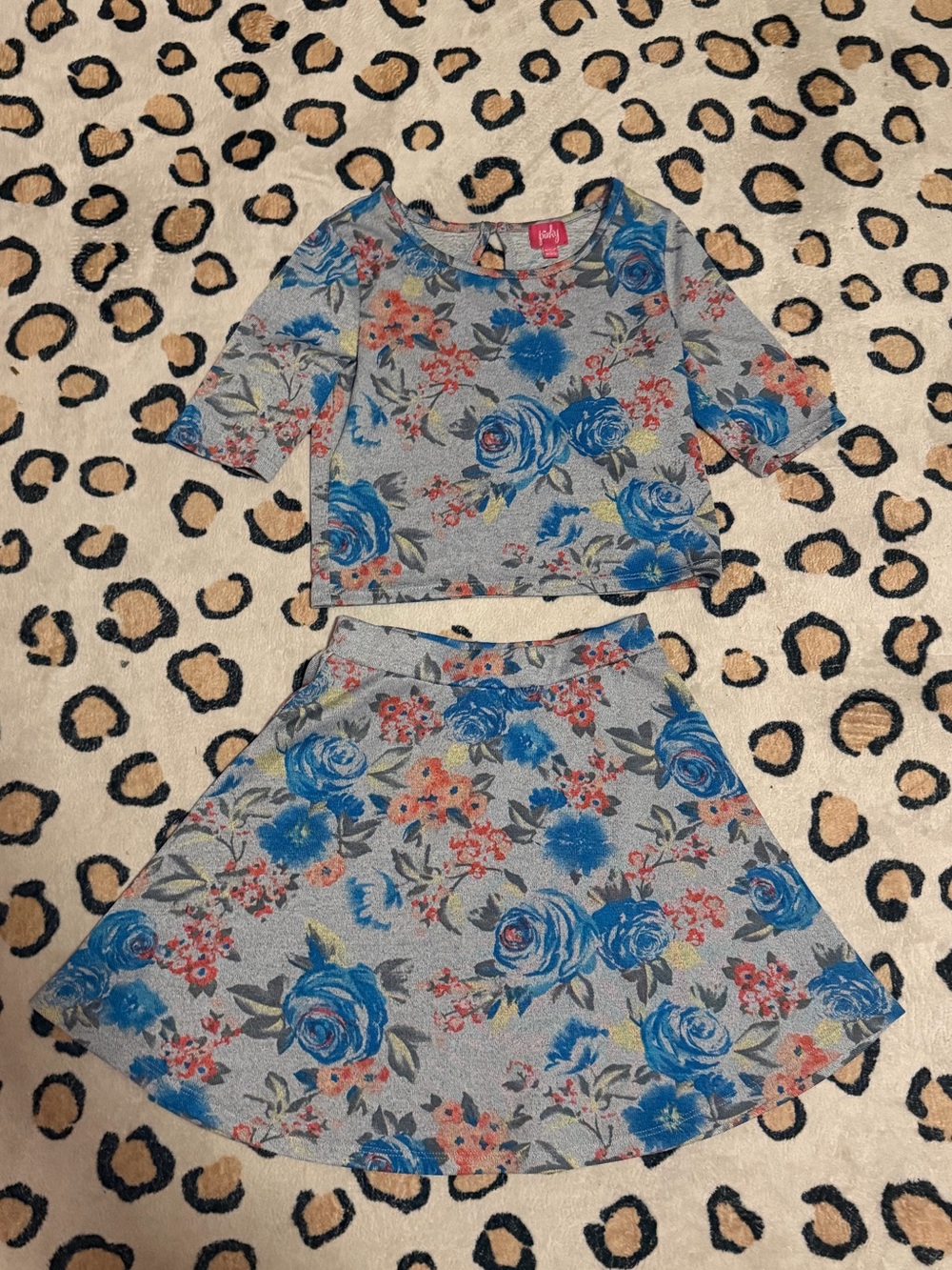 Girls Blue Floral Two-Piece Dress Set // Size 10/12